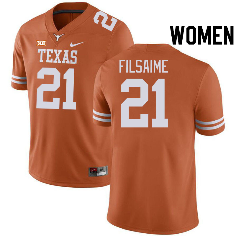 Women #21 Xavier Filsaime Texas Longhorns College Football Jerseys Stitched-Orange